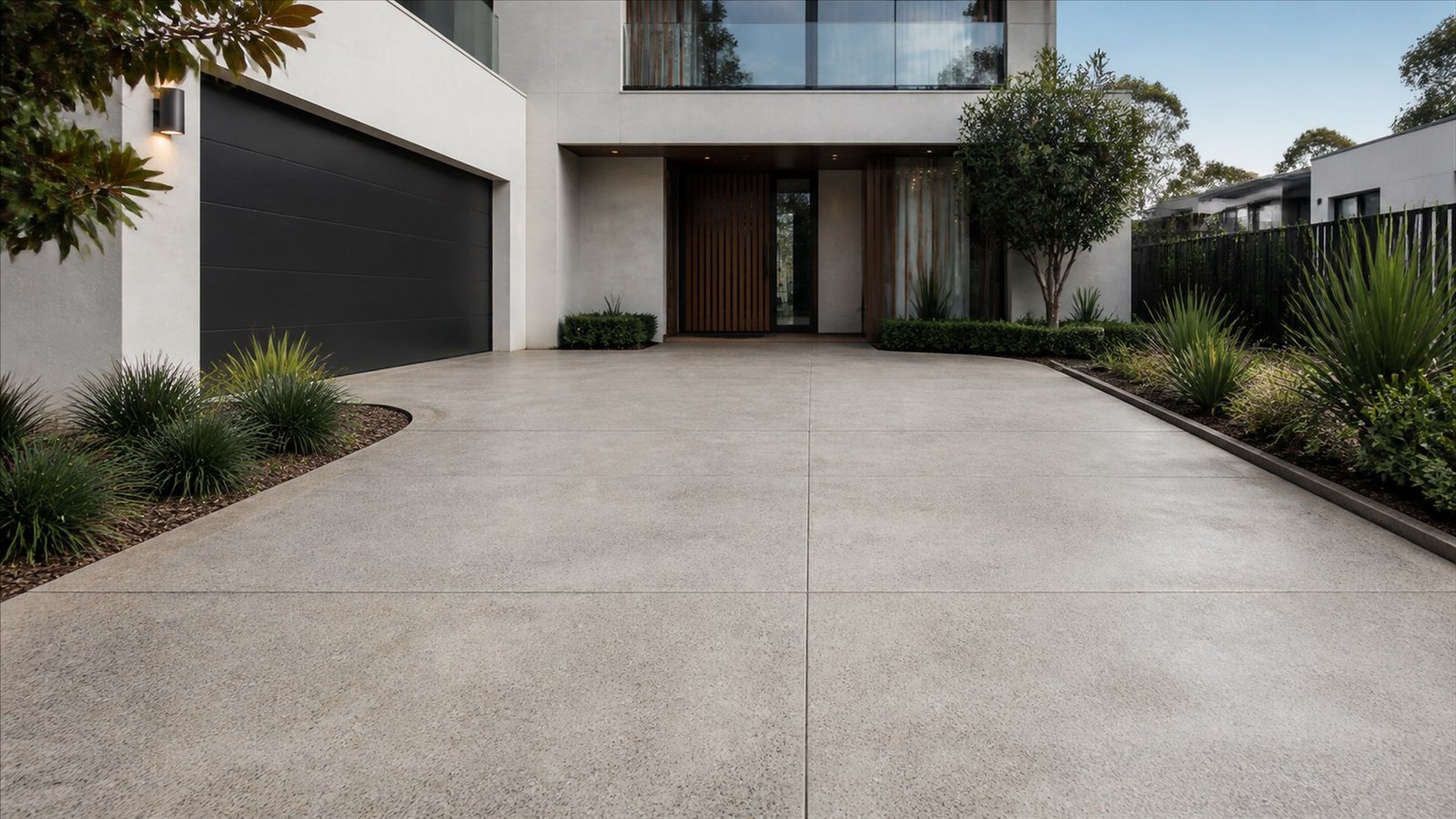 Illustrative clean and sealed concrete driveway at a modern Sydney home