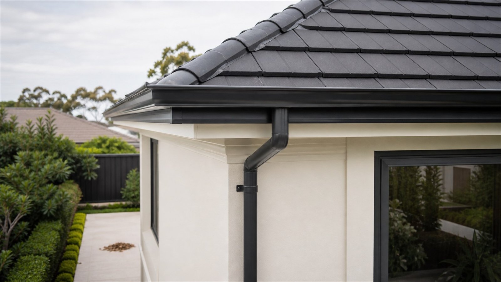 Illustrative clean gutter and downpipe on a Sydney home