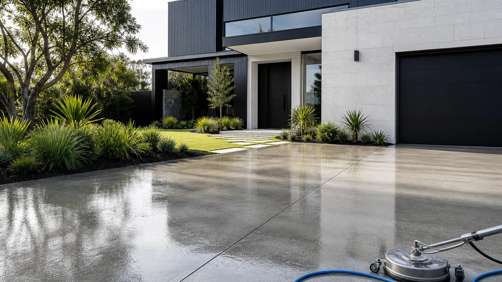 Clean concrete driveway at a modern Sydney home