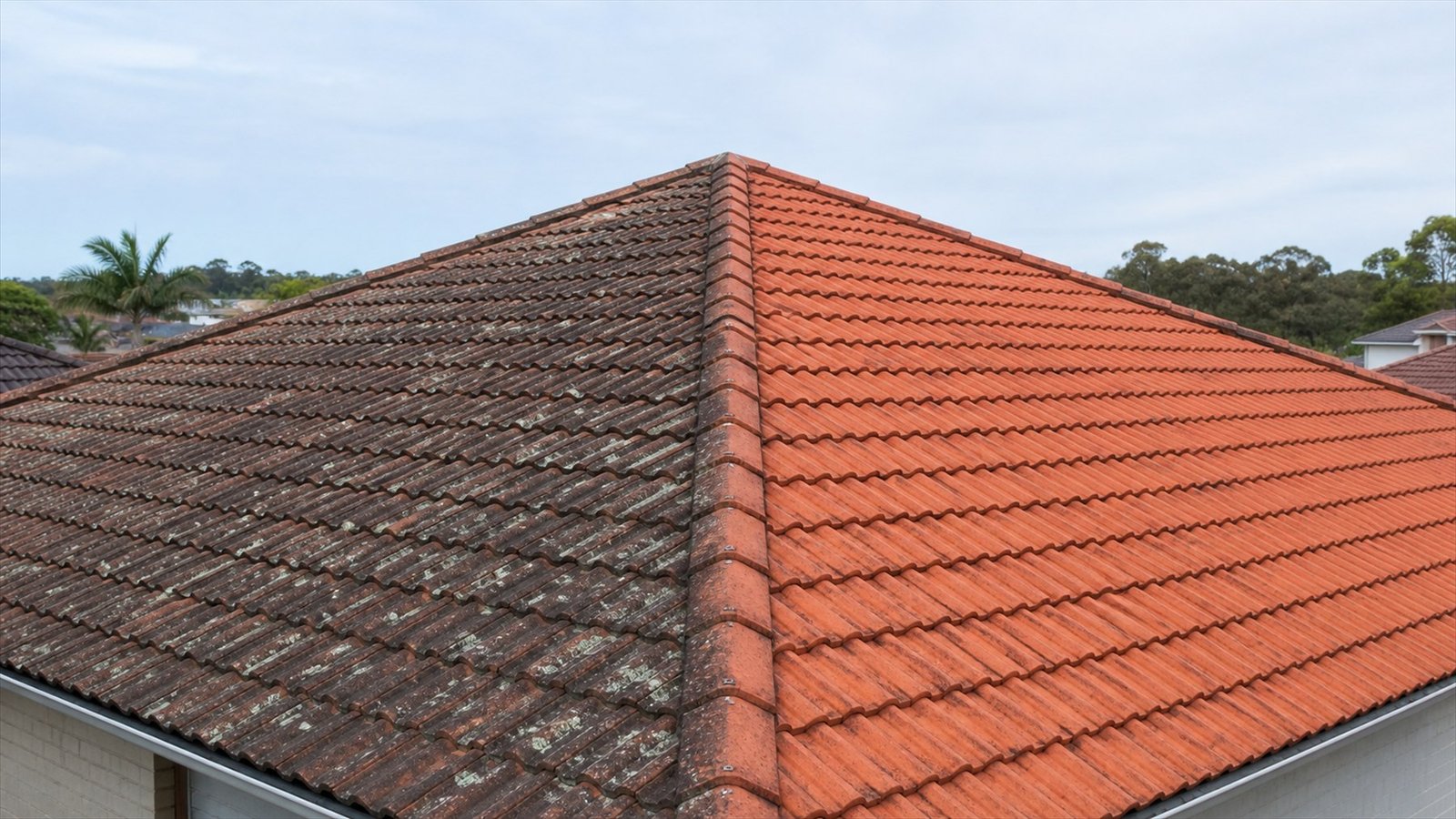 Illustrative roof cleaning before and after comparison