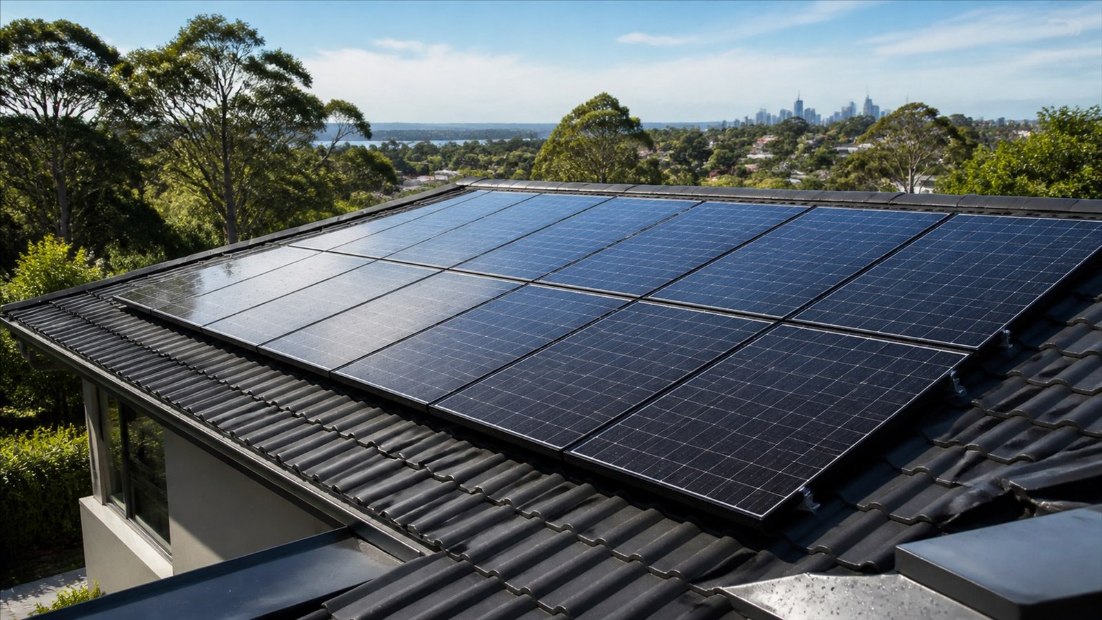 Illustrative clean rooftop solar panels on a Sydney home